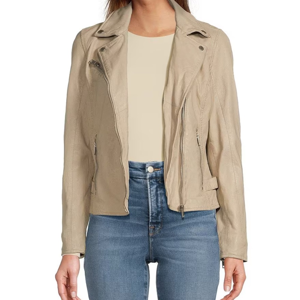 Like new Mauritius Asymmetrical Distressed Leather Notch Collar Moto Jacket